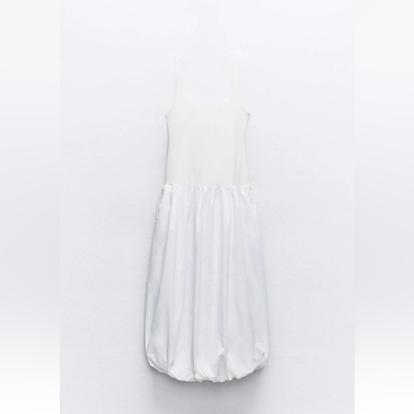Zara balloon drop waist mixed media white dress - Picture 7 of 10